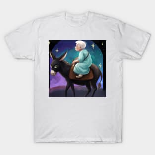 Elderly Woman Riding a Donkey T-Shirt